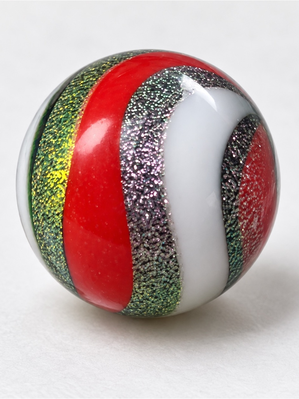 Oversized 2” Glitter Swirl Glass Marble Red Green White